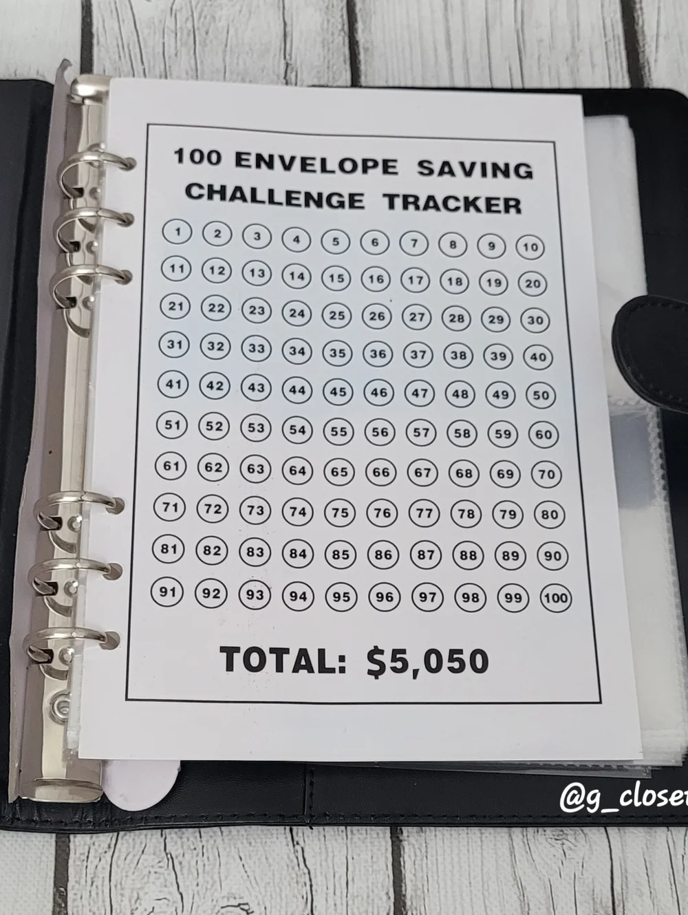 100 Envelope Savings Challenge Wallet - Black